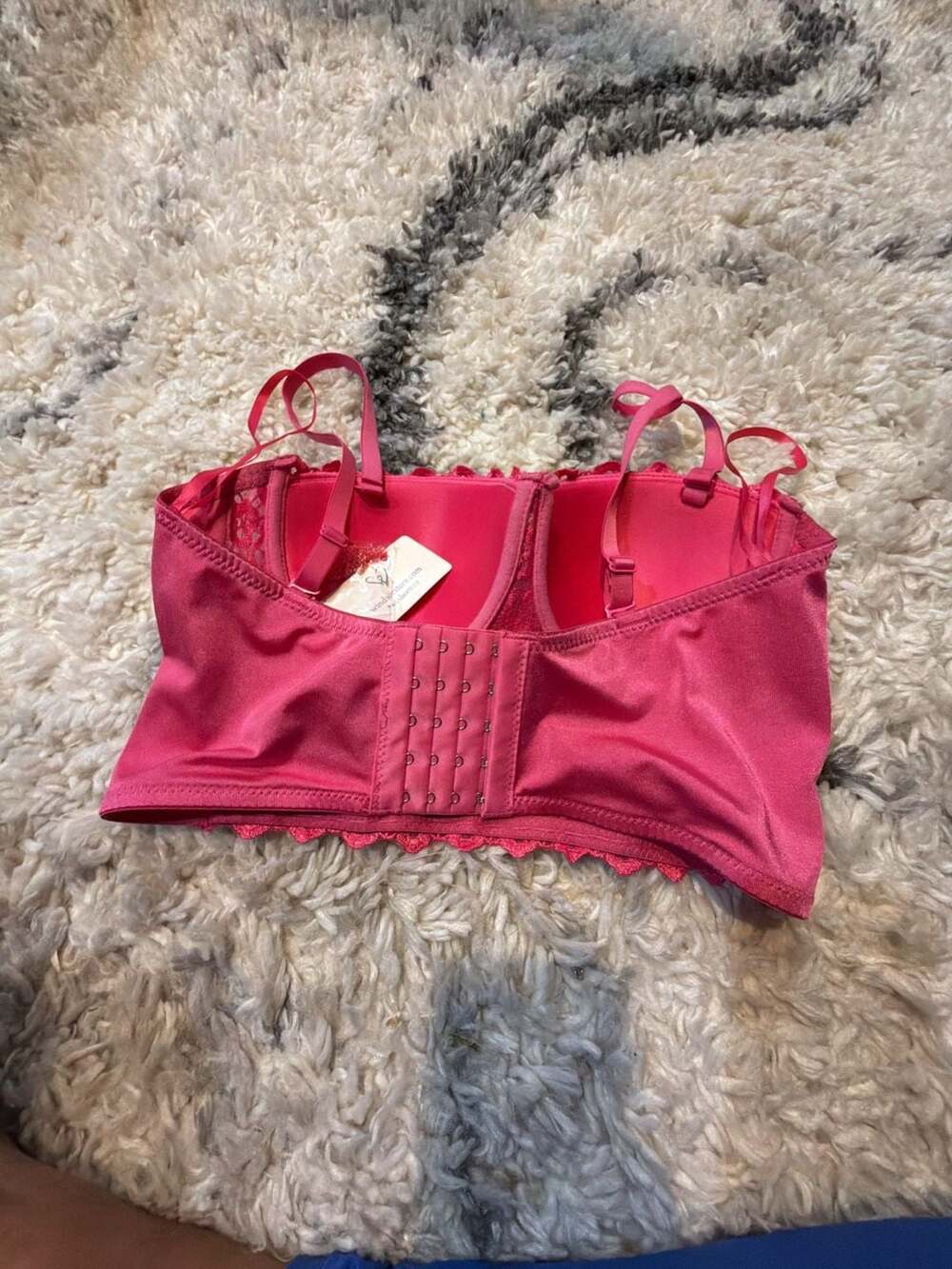 Windsor Hot Pink Rhinestone Lace Corset Bustier Crop Top - Picture 3 of 4